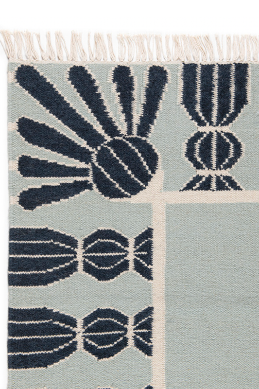 Tassel Rug - Sky Blue, Navy and Eggshell