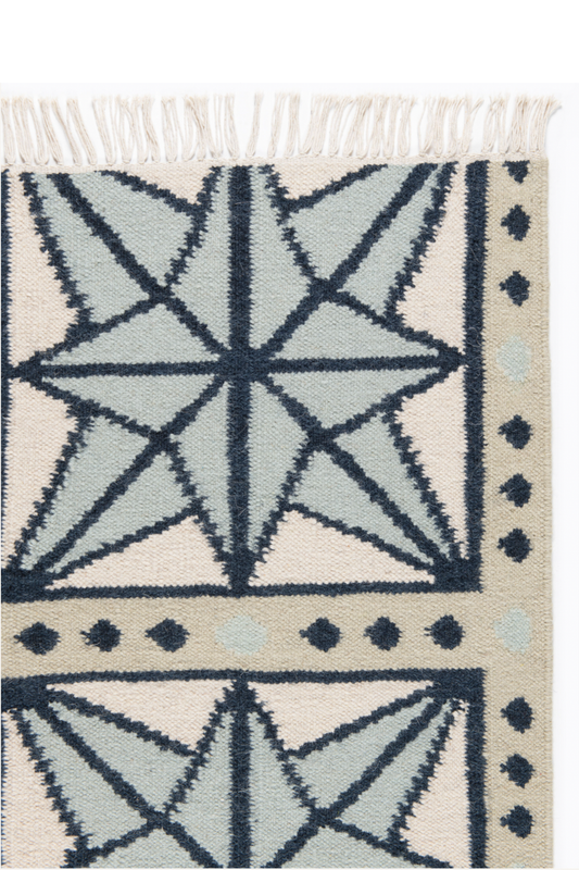 Star Rug - Celadon, Navy, Sky Blue and Eggshell