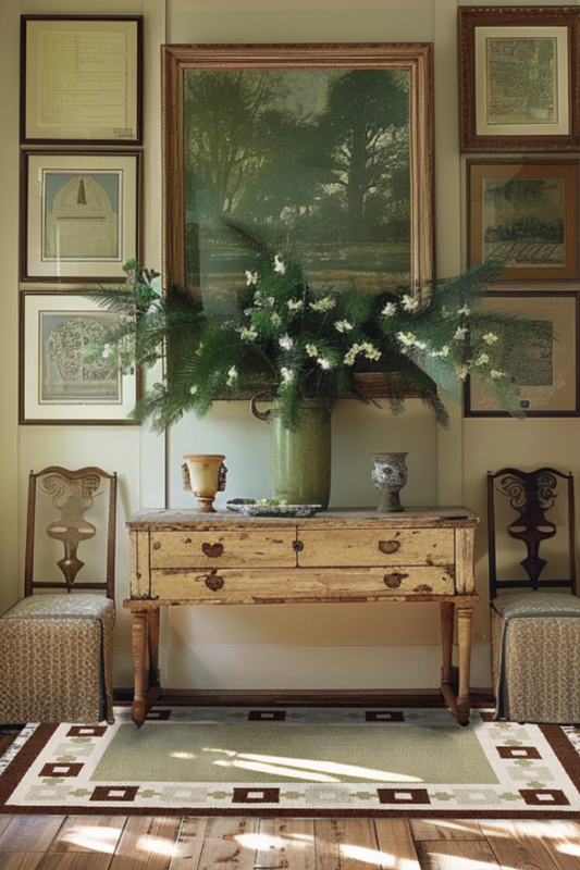 Chain Rug - Sage, Chocolate, Celadon and Eggshell