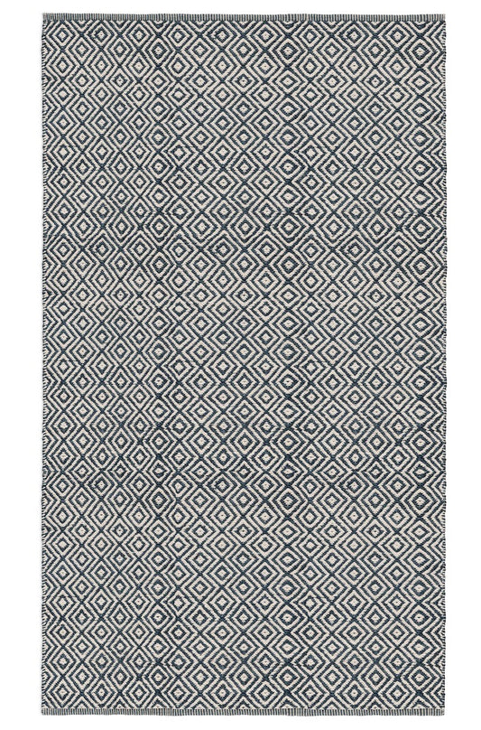 Diamond Rug Sample - Sapphire and Eggshell