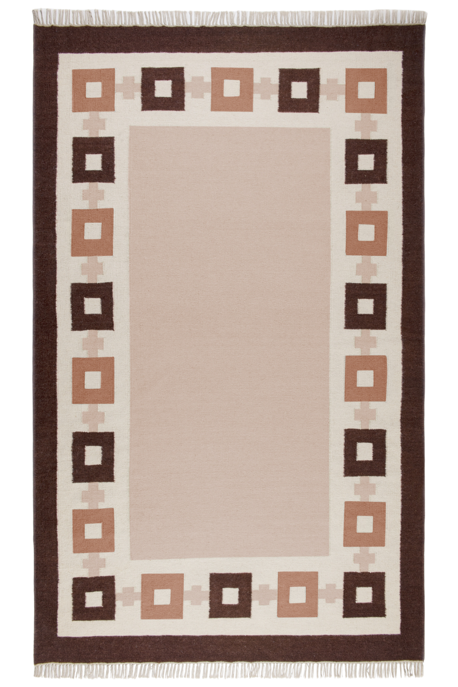Wool rug in Bisque, Topaz, Chocolate and Eggshell.