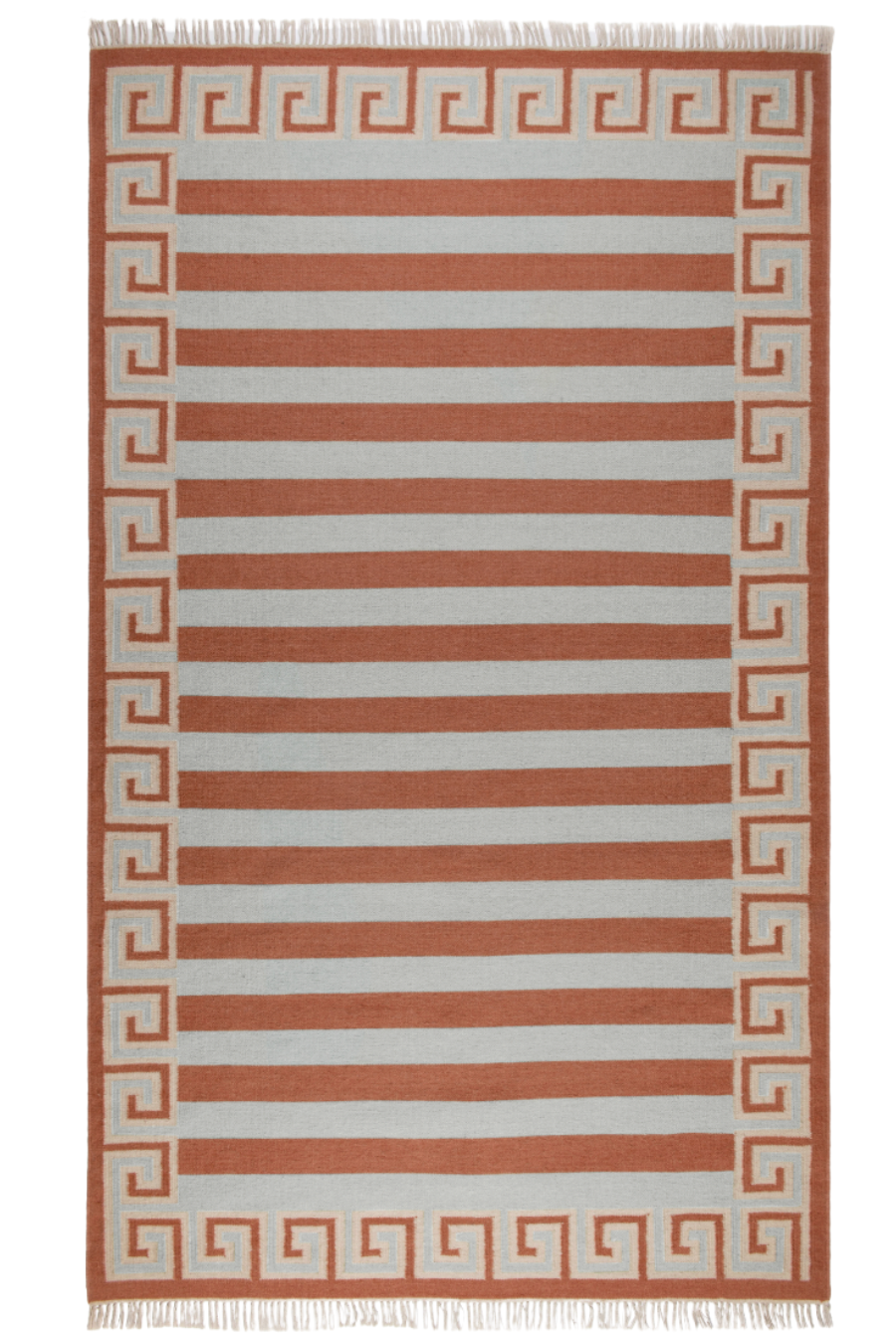 Wool rug in Sky Blue, Topaz and Eggshell.