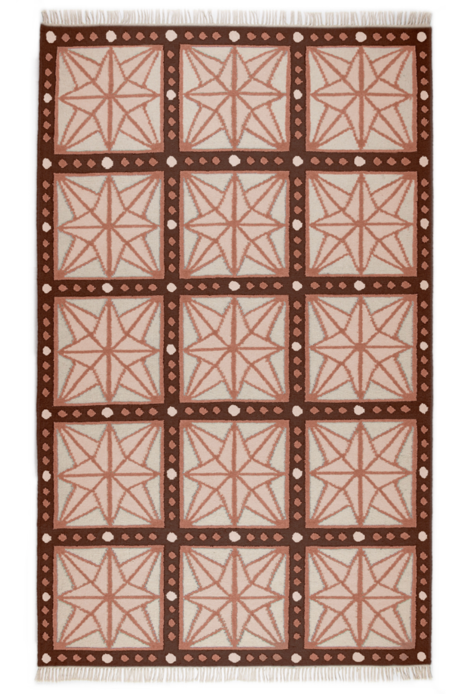 Wool rug in Bisque, Topaz, Chocolate and Eggshell.