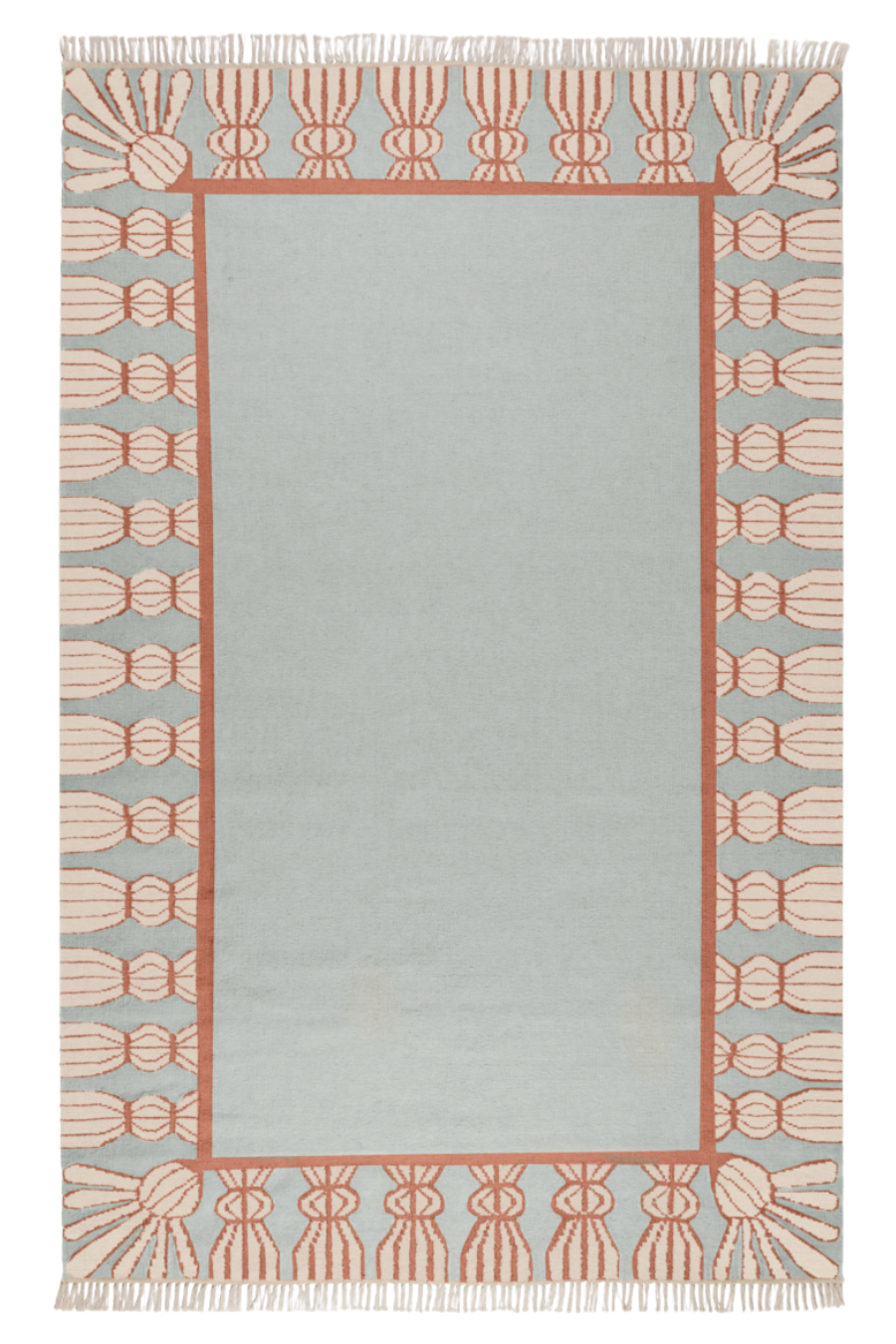 Wool rug in Sky Blue, Topaz and Eggshell.