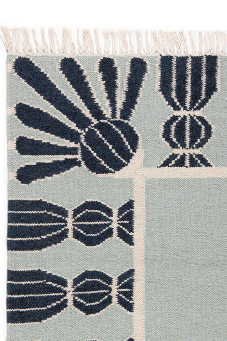 Tassel Rug - Sky Blue, Navy and Eggshell