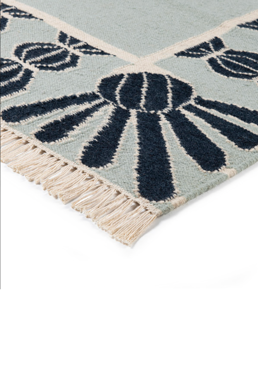 Tassel Rug - Sky Blue, Navy and Eggshell