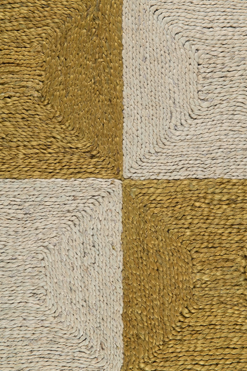 Handwoven jute rug sample in Sky Blue and Olive by Part & Parcel Goods