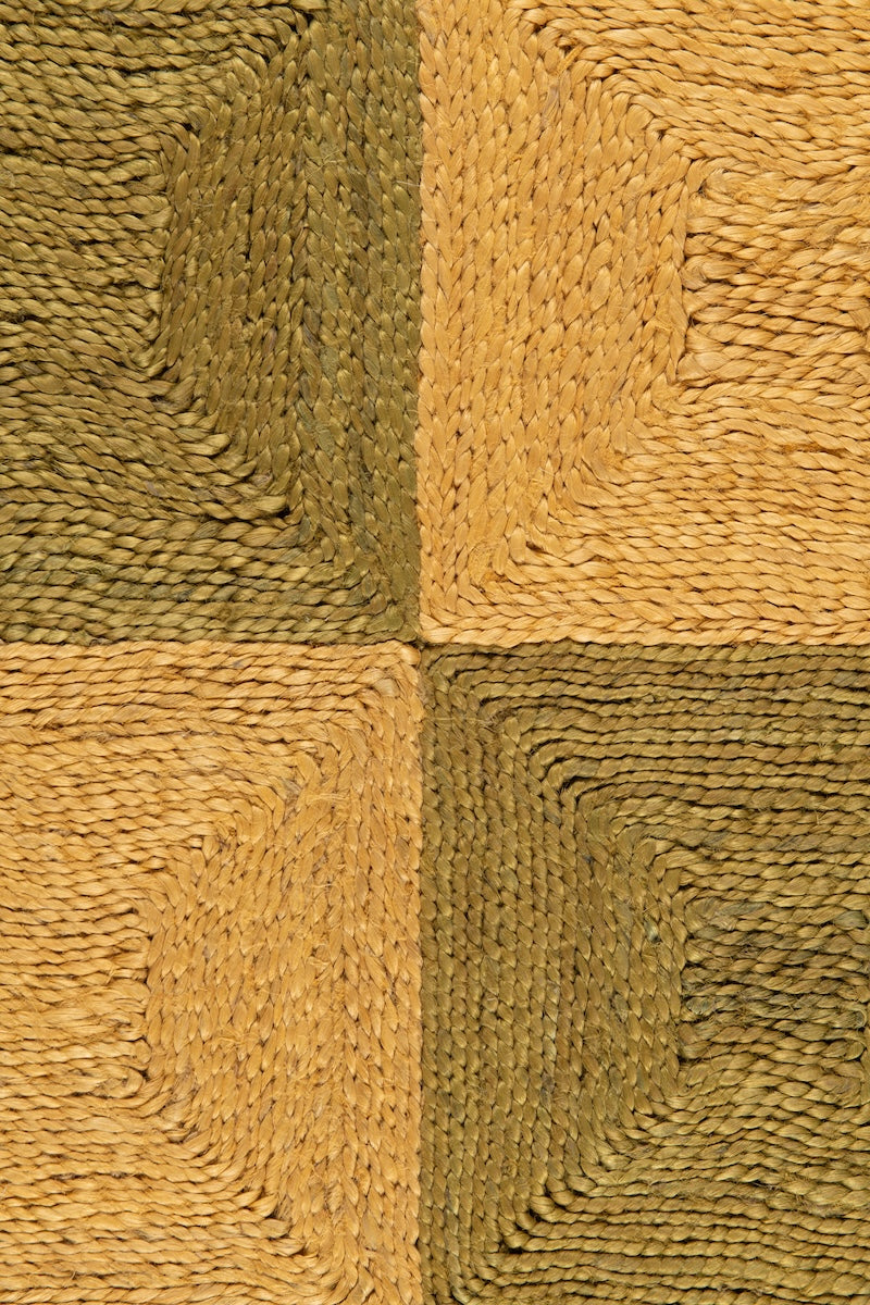 Handwoven jute rug sample in Mustard and Olive by Part & Parcel Goods