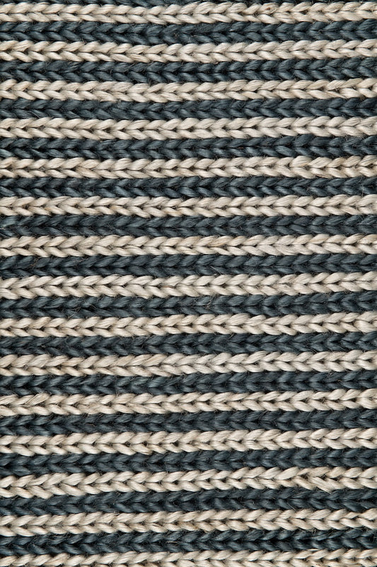 Handwoven jute rug sample in Navy and Sky Blue by Part & Parcel Goods