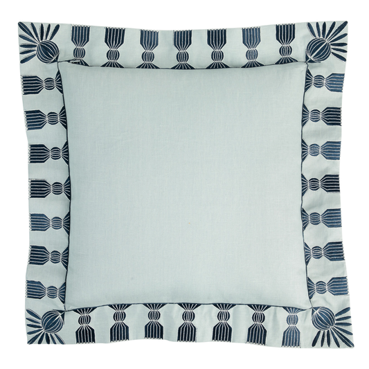 Tassel Embroidered Linen Pillow, Sky Blue & Navy, 24 "x 24", Trade Pricing