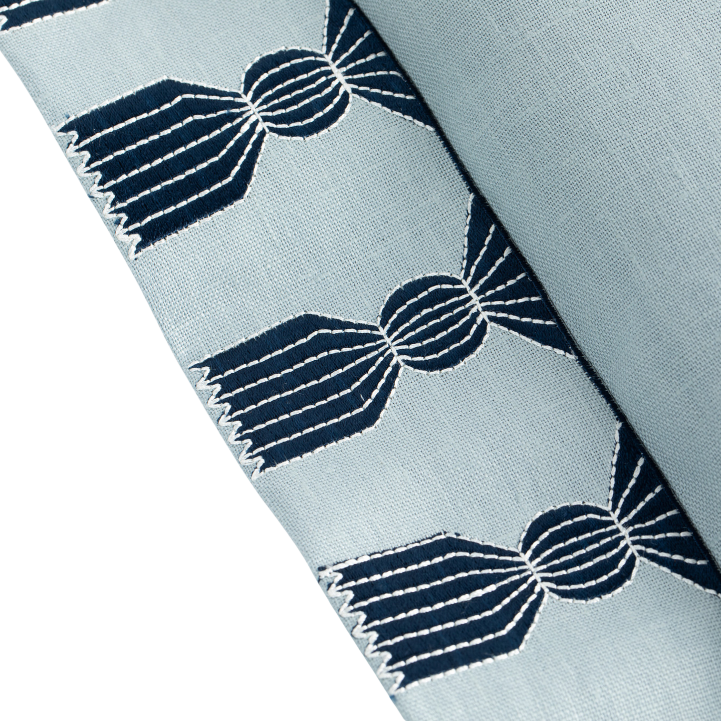 Tassel Embroidered Linen Pillow, Sky Blue & Navy, 24 "x 24"