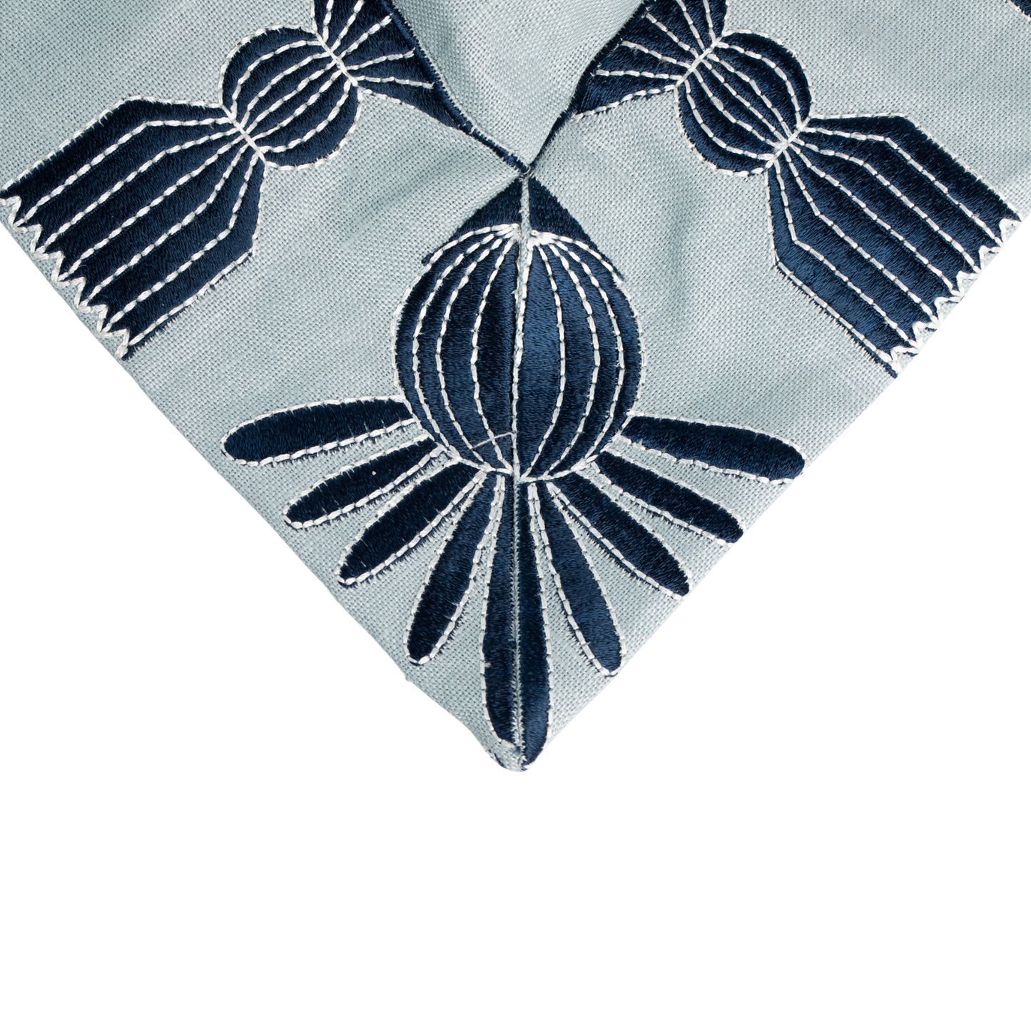 Tassel Embroidered Linen Pillow, Sky Blue & Navy, 24 "x 24"
