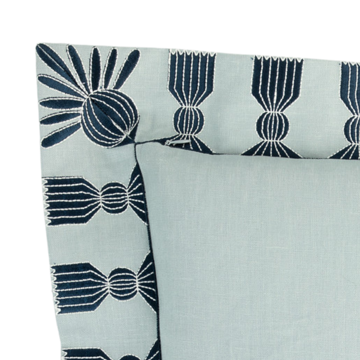 Tassel Embroidered Linen Pillow, Sky Blue & Navy, 24 "x 24"