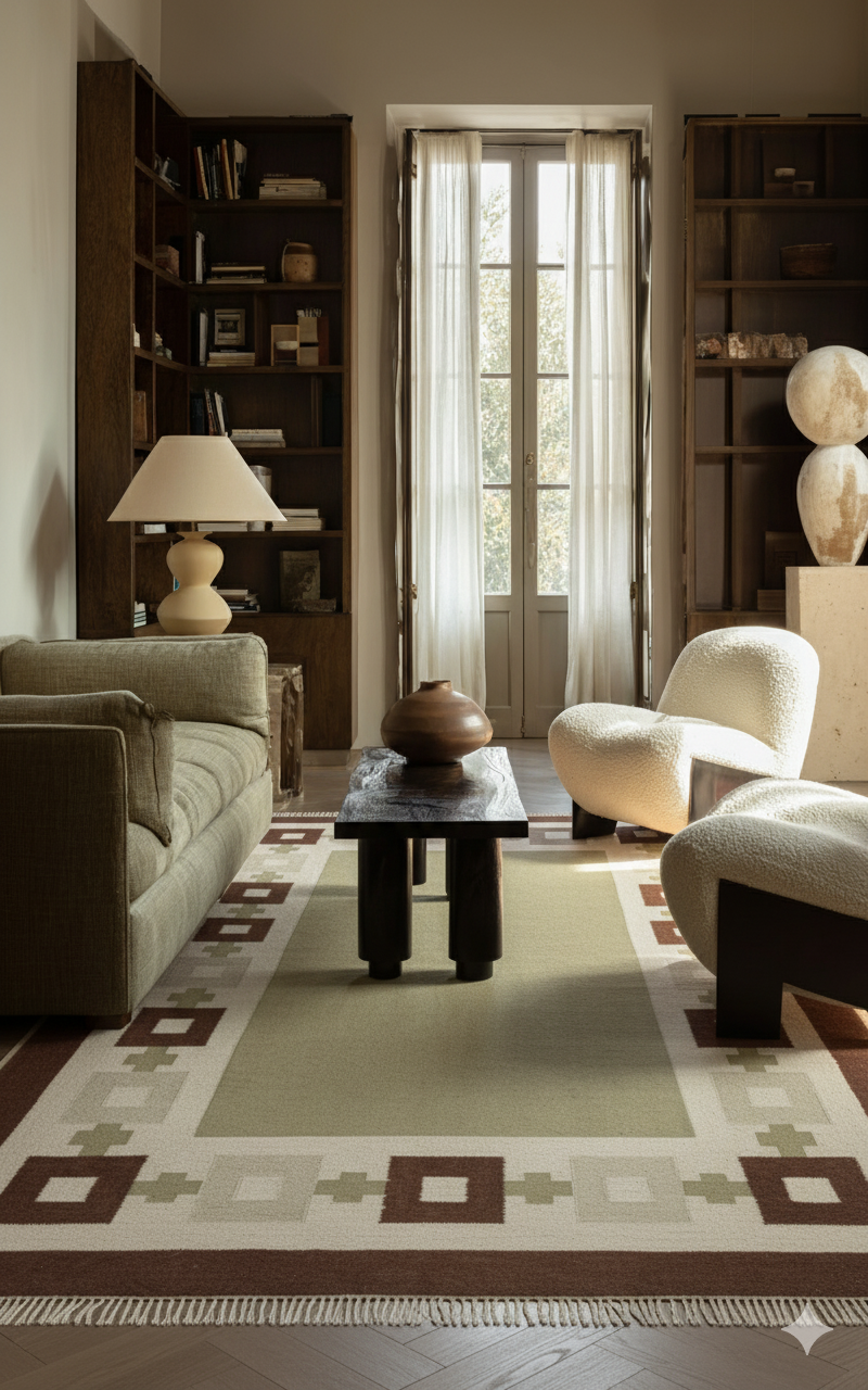 Chain Rug - Sage, Chocolate, Celadon and Eggshell