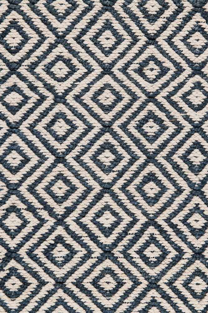 Handwoven hemp and chenille rug in Sapphire and Eggshell by Part & Parcel Goods