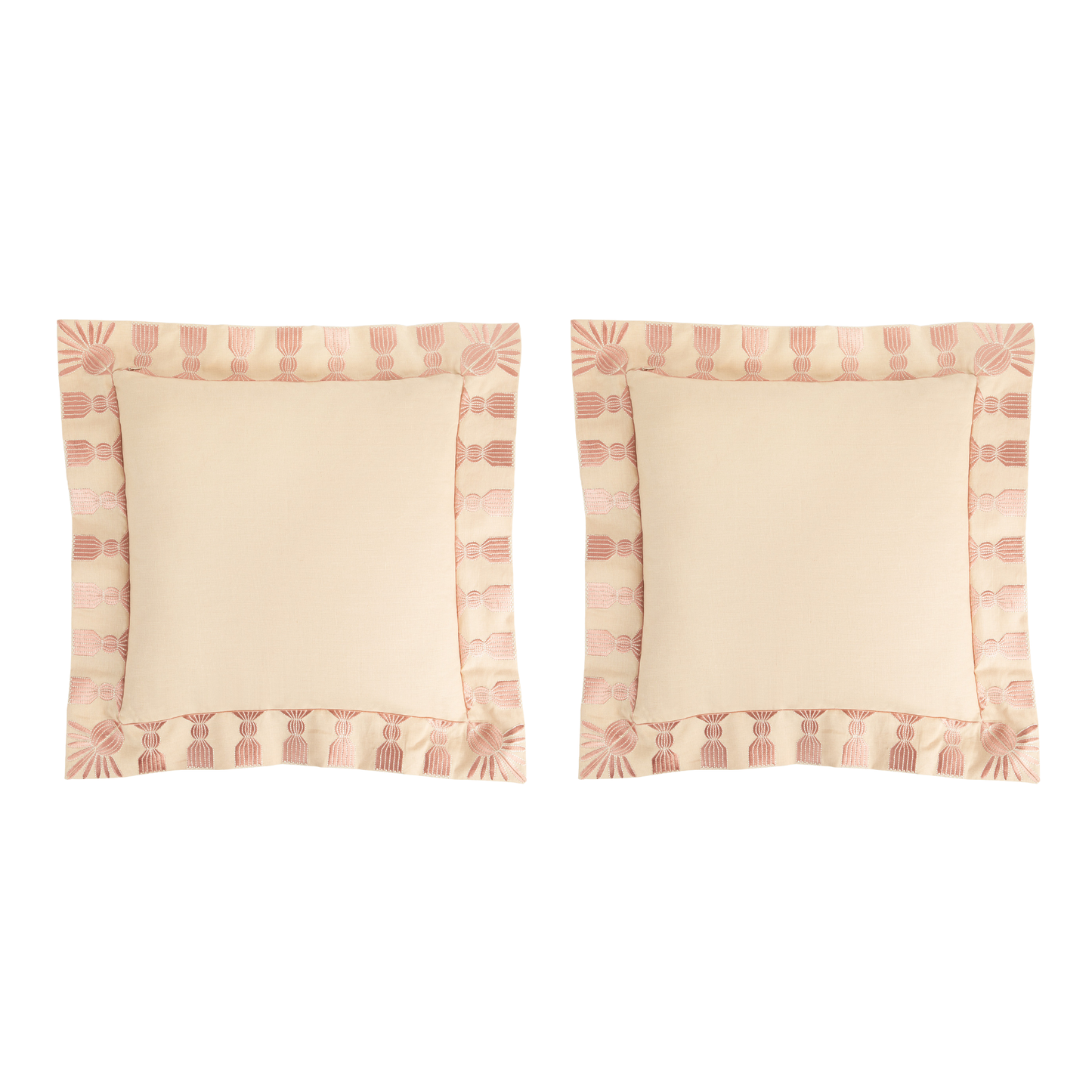 Tassel Embroidered Linen Pillow, Bisque & Petal Pink, 24 "x 24"