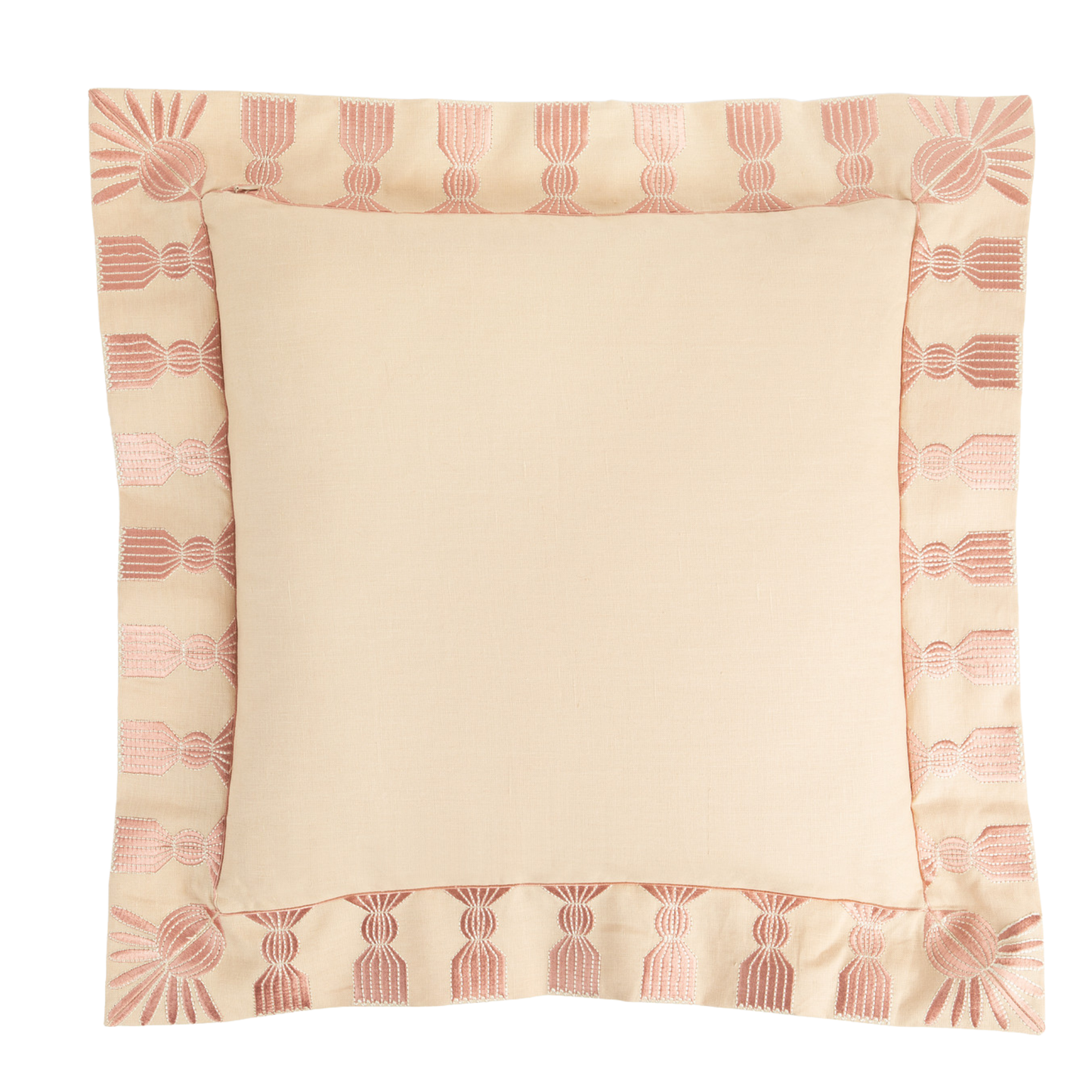Tassel Embroidered Linen Pillow, Bisque & Petal Pink, 24 "x 24"