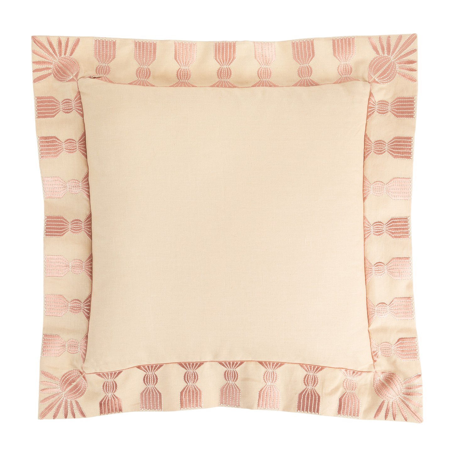 Tassel Embroidered Linen Pillow, Bisque & Petal Pink, 24 "x 24"