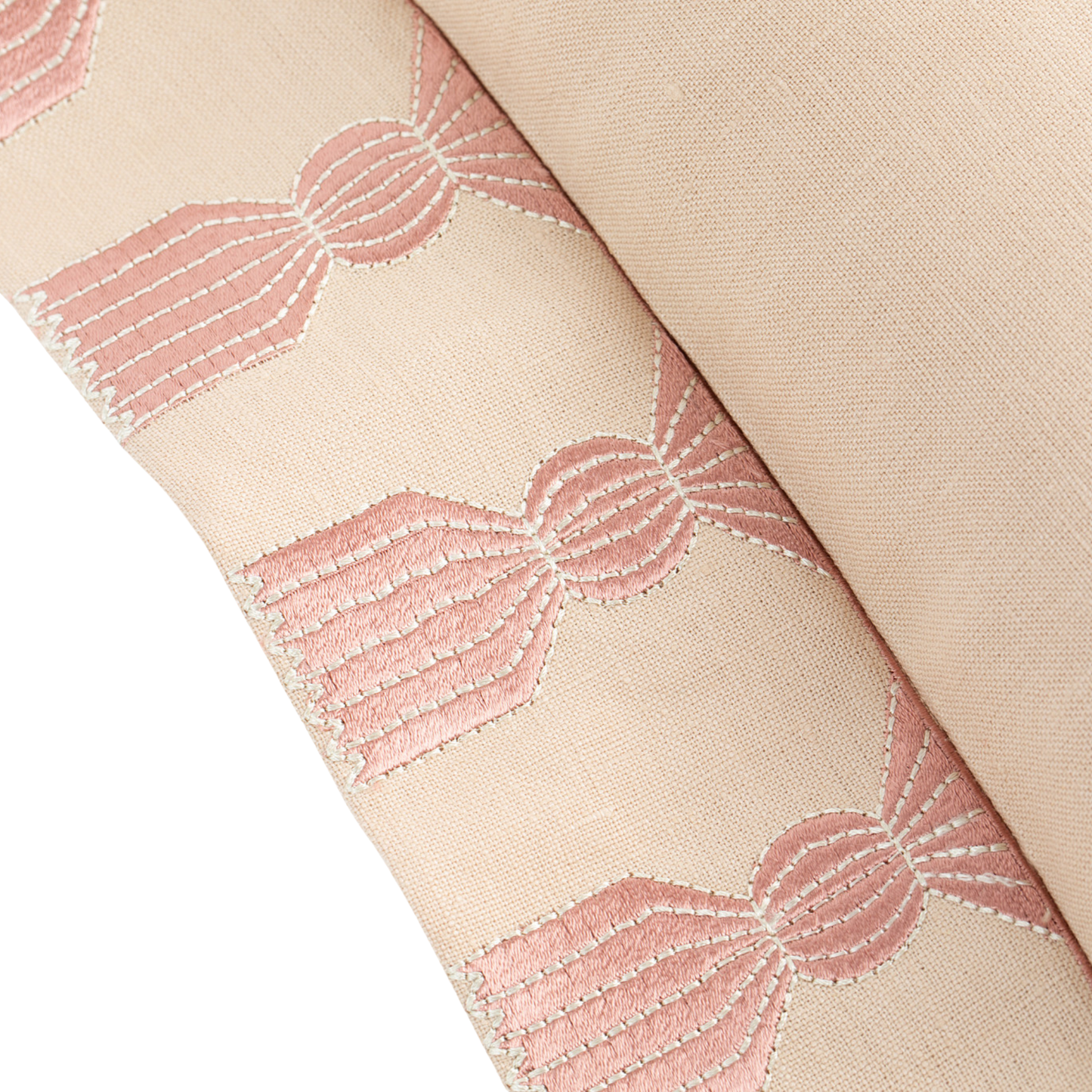 Tassel Embroidered Linen Pillow, Bisque & Petal Pink, 24 "x 24"