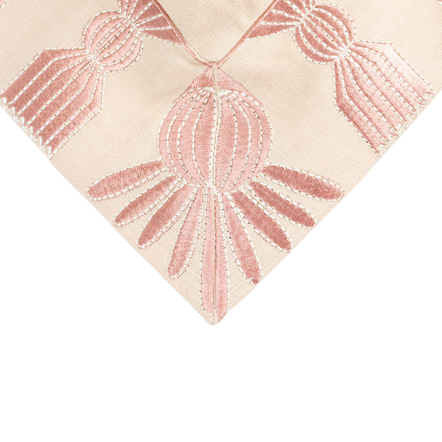 Tassel Embroidered Linen Pillow, Bisque & Petal Pink, 24 "x 24"