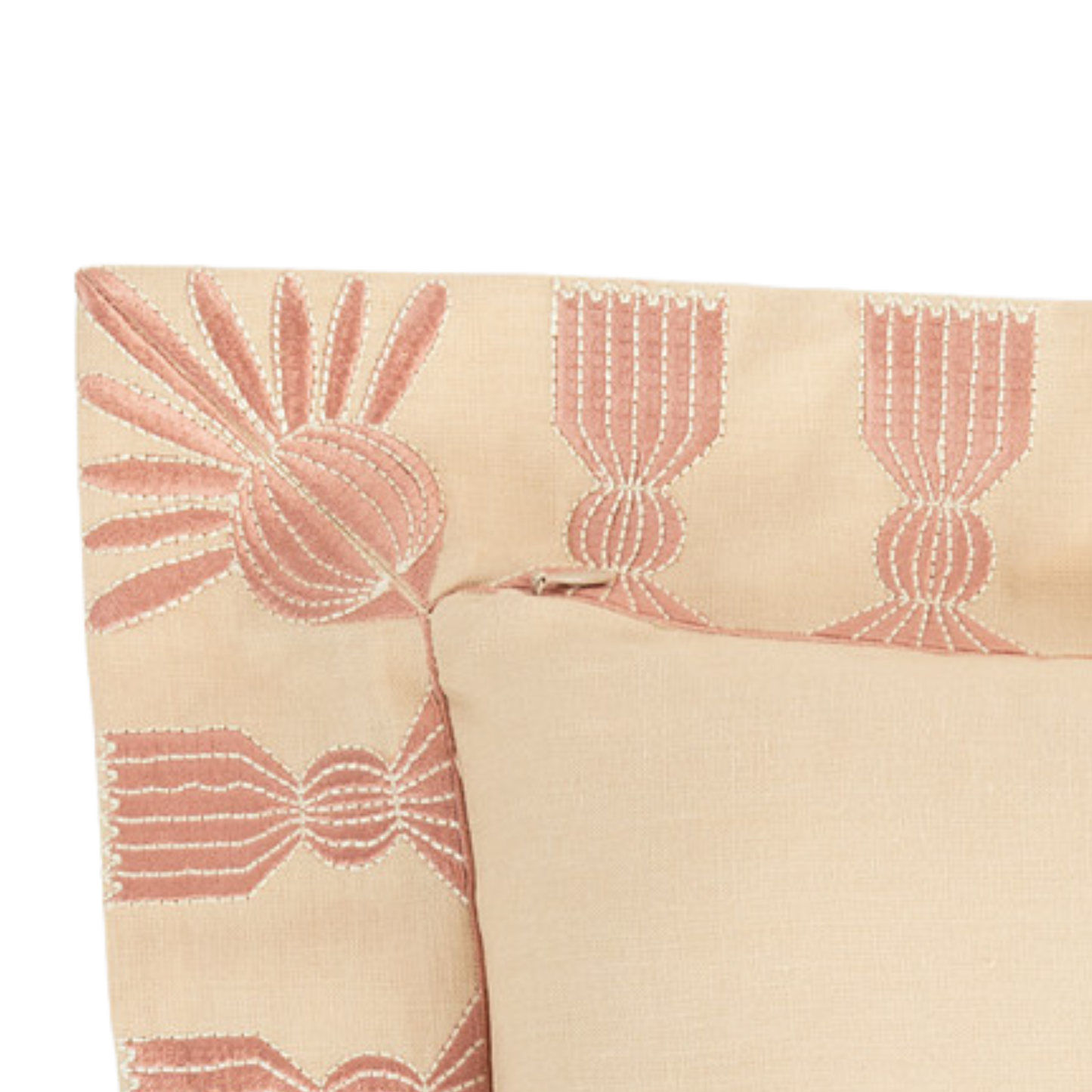 Tassel Embroidered Linen Pillow, Bisque & Petal Pink, 24 "x 24"