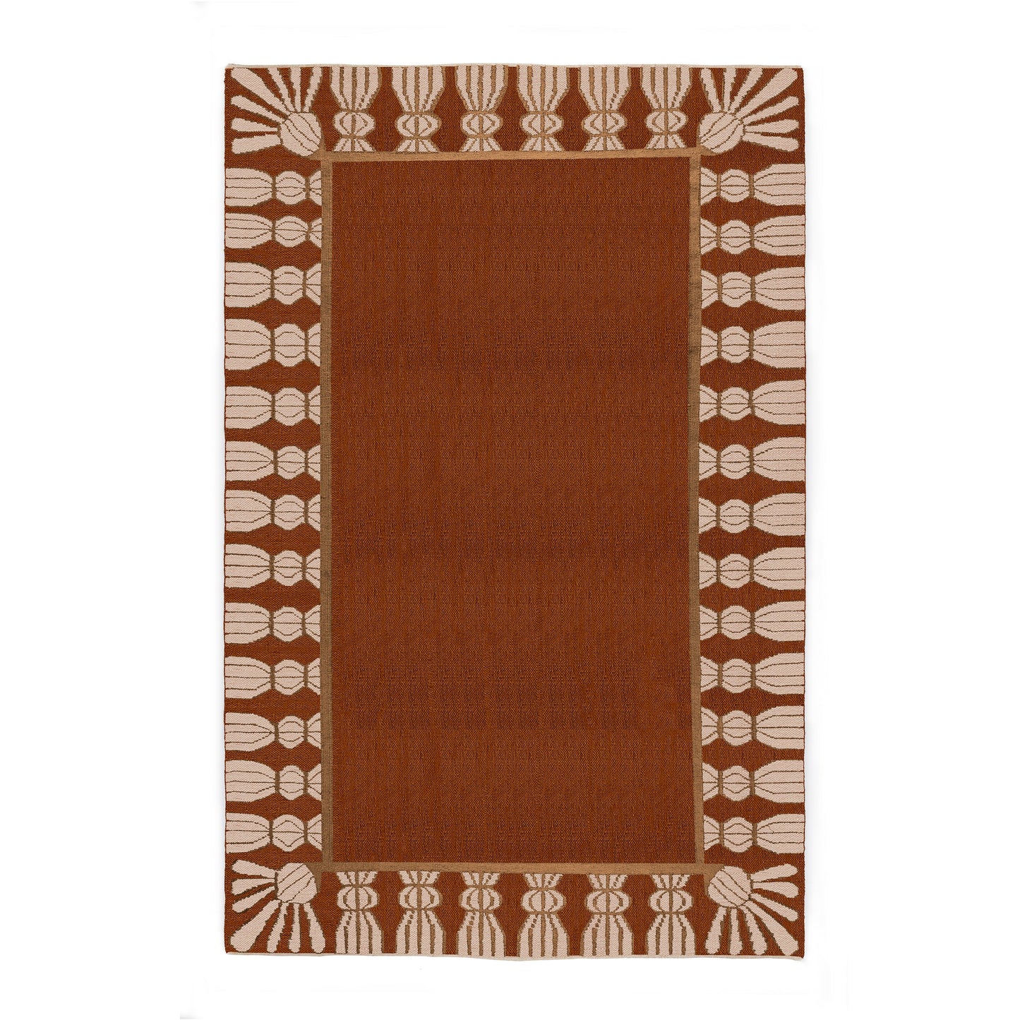 Performance indoor/outdoor Tassel Rug in terra cotta, muddy pink and tan
